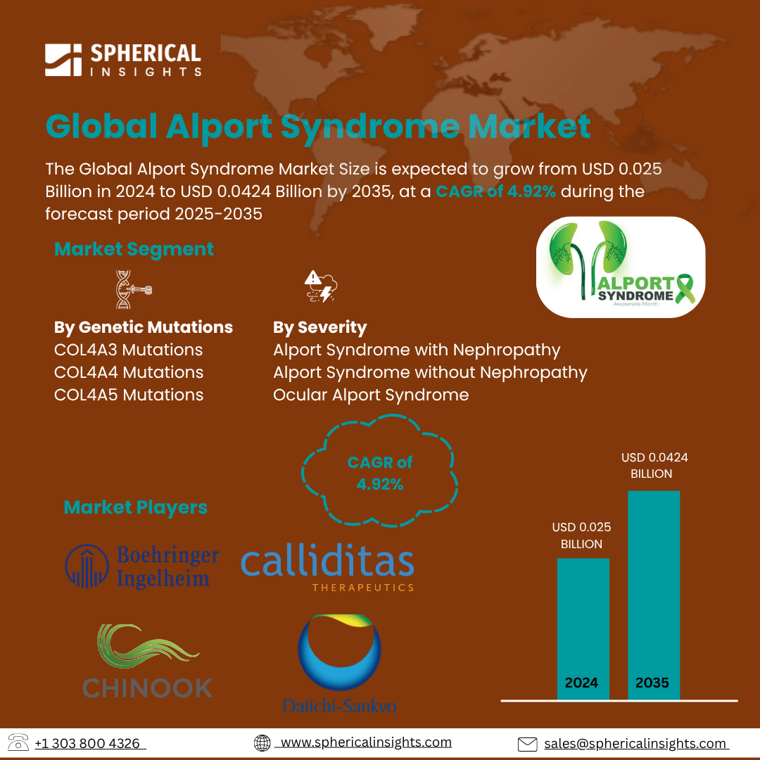 Global Alport Syndrome Market Size TO Exceed USD 0.0424 Billion by 2035 | CAGR of 4.92% : Industry Analysis Report 