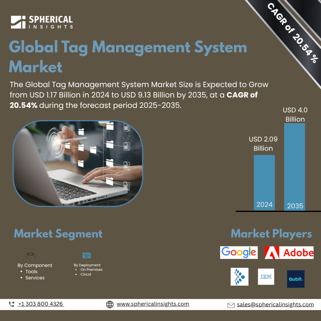  Global Tag Management System Market Size To Exceed USD 9.13 Billion by 2035 | CAGR of 20.54%  : Market Study Report